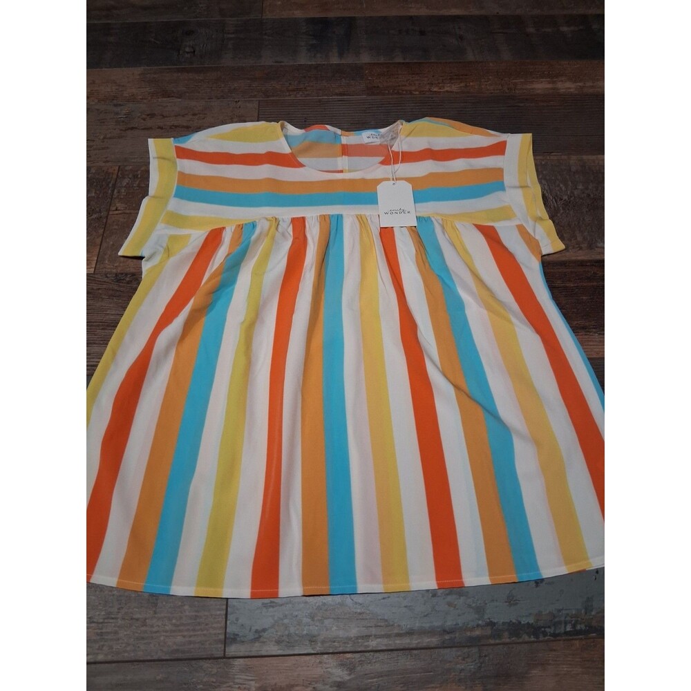 Emily Wonder MEDIUM Stripe Round Neck Tunic Blouse boat Sleeve NWT B21